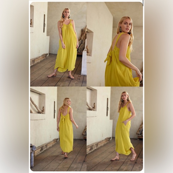 NWT LINEN COTTON YELLOW MAXI DRESS by VELVET - Picture 3 of 7